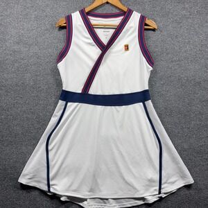 Nike Court Dri-FIT Tennis Dress Womens Large White Navy Red Slim Fit Sleeveless